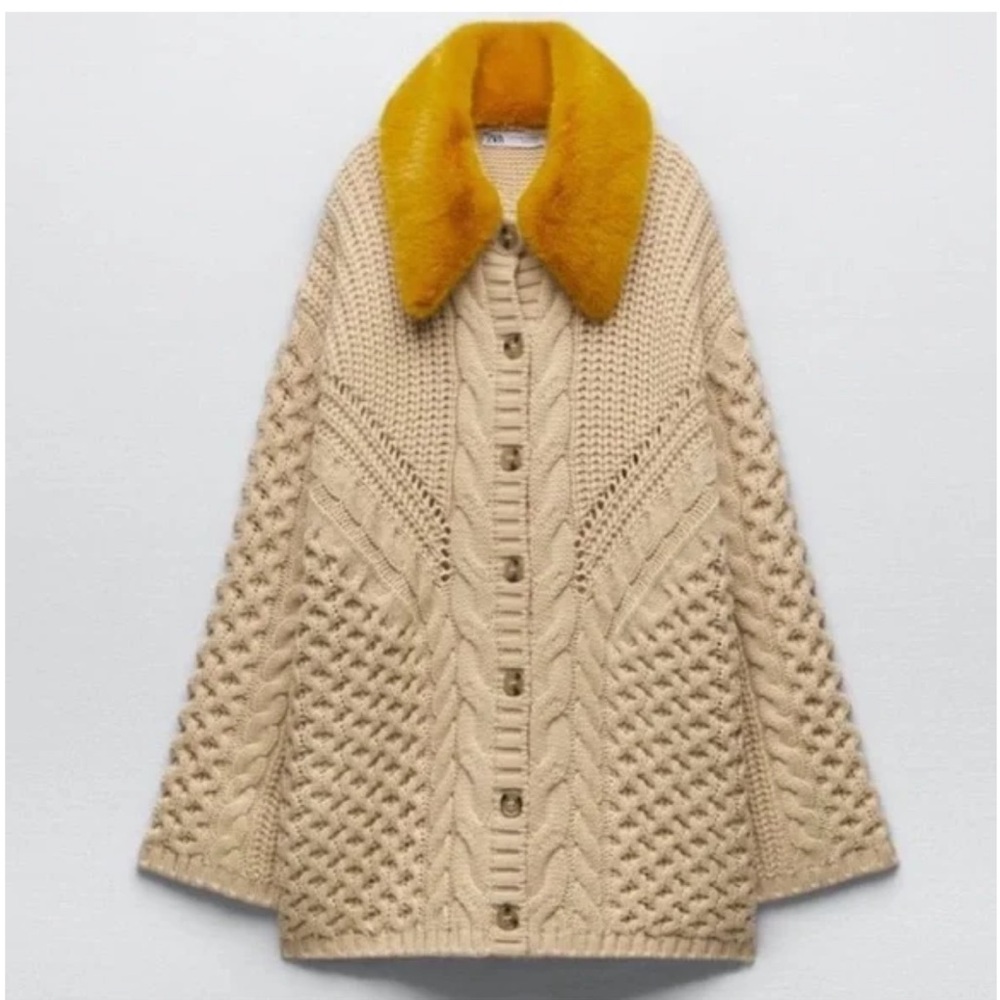Zara Cable Knit Cardigan w/ removable collar